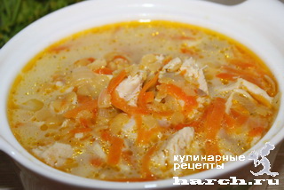 Сырный суп с чечевицей и курицей