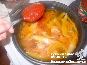 Густой томатный суп из свинины с рисом