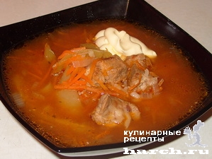 Густой томатный суп из свинины с рисом