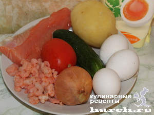 Салат с красной рыбой и креветками "Фантазия"