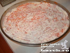 Салат-торт из курицы с грецкими орехами "Сказка"