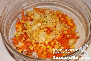 Салат из курицы с корейской морковью и кукурузой "Рыжик"