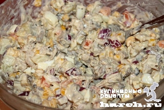 Салат с мясом и грибами "Украина"